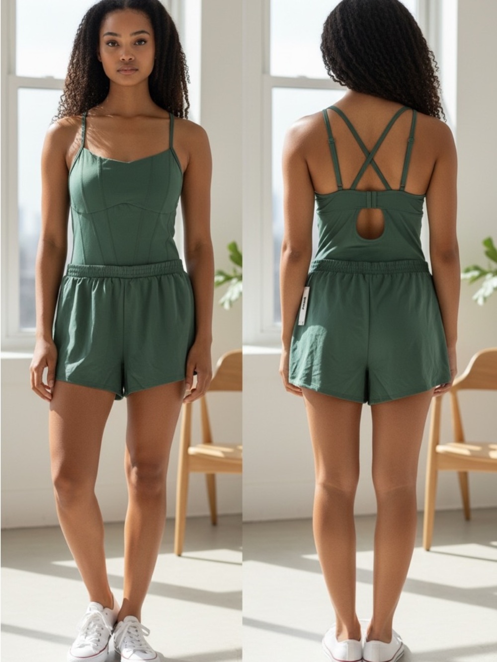 PINK Victoria's Secret Olive Green Strappy Romper